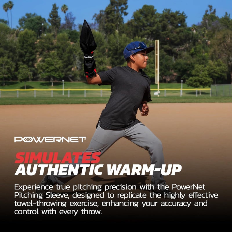 PowerNet Pitching Sleeve, Softball & Baseball Sock Trainer Improves Throwing Mechanics & Velocity, Adjustable Sock Aid Simulates a Towel Throwing Warm-Up Exercise, Baseball Gear for All Skill Levels - Image 4